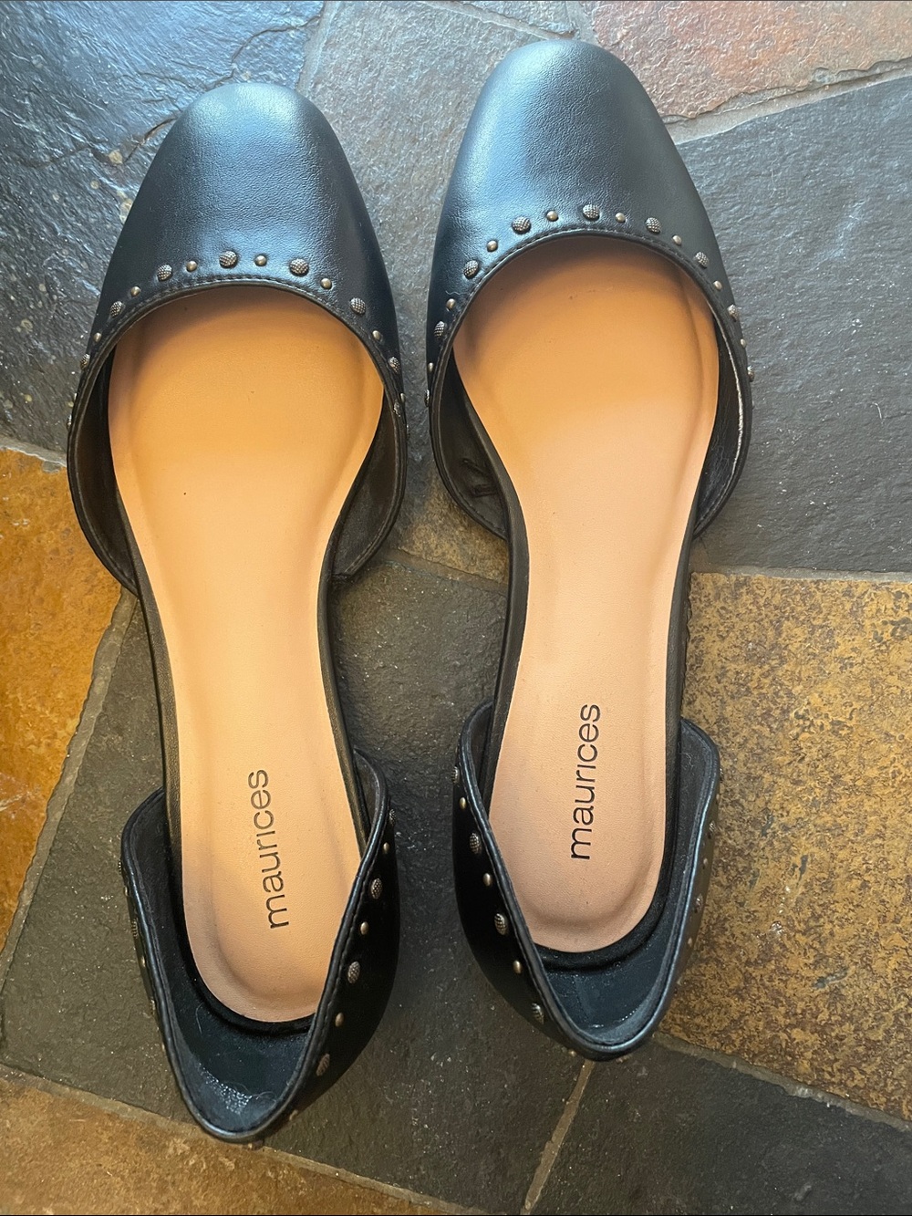 Maurices Black Studded D'Orsay Flats with Tan Insole